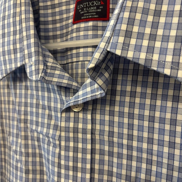 UNTUCKit mens blue and white plaid button down shirt size XL - Picture 8 of 11